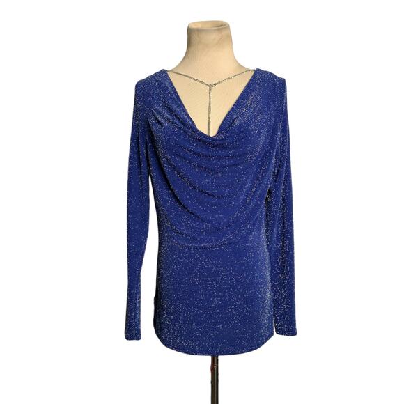 Michael Kors blue metallic long sleeves cocktail top size Small - Picture 9 of 13
